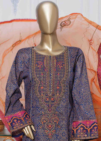 Bin Saeed Fabric - LRG-42-FR-  3 Piece Block Printed Embroidered Frock