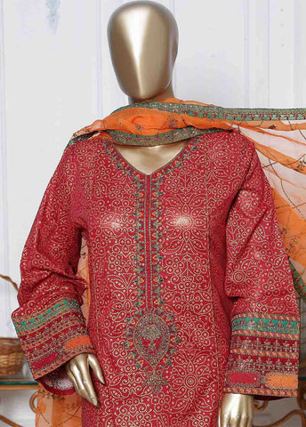 Bin Saeed Fabric - LRG-44-FR-  3 Piece Block Printed Embroidered Frock