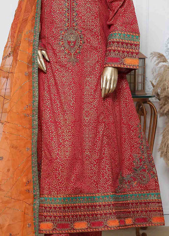 Bin Saeed Fabric - LRG-44-FR-  3 Piece Block Printed Embroidered Frock