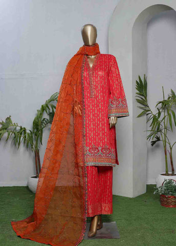 Bin Saeed Fabric - LRGE-0012- 3 Piece Block Print  Embroidered Suit