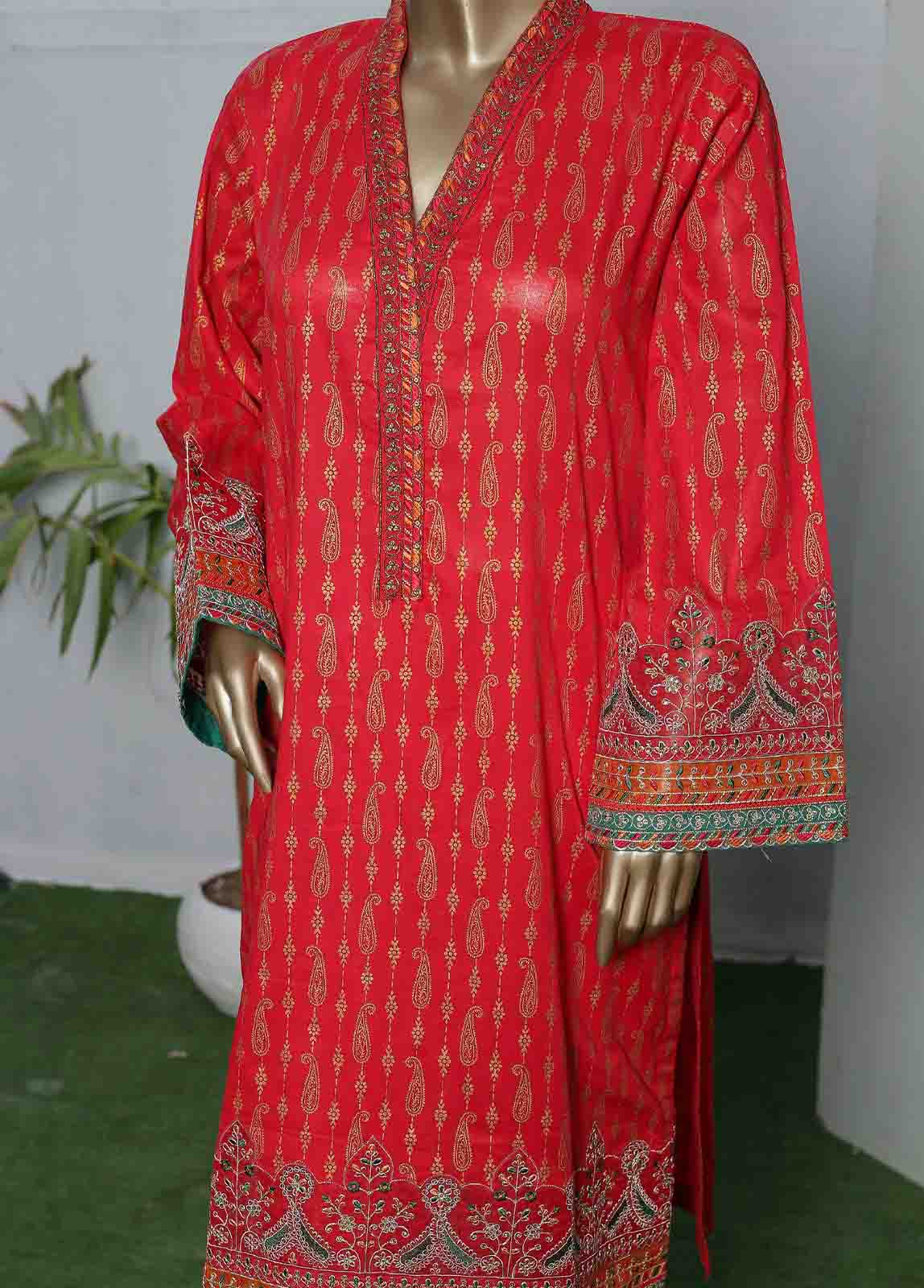 Bin Saeed Fabric - LRGE-0012- 3 Piece Block Print  Embroidered Suit