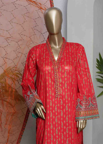 Bin Saeed Fabric - LRGE-0012- 3 Piece Block Print  Embroidered Suit