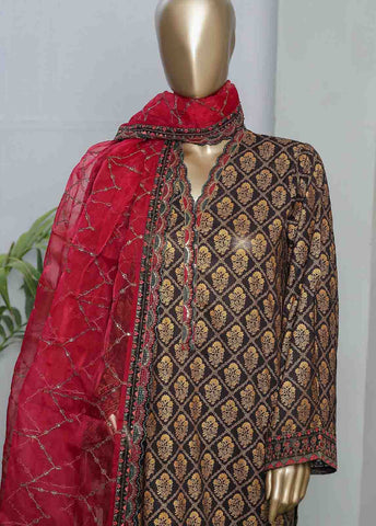 Bin Saeed Fabric - LRGE-0013- 3 Piece Block Print Embroidered Suit