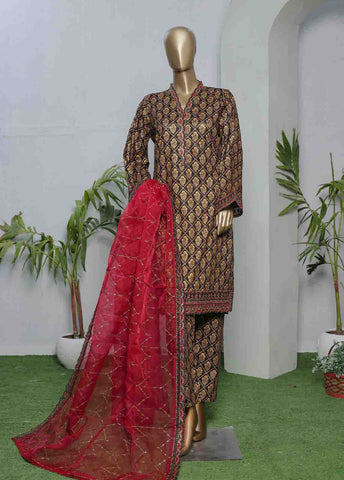 Bin Saeed Fabric - LRGE-0013- 3 Piece Block Print Embroidered Suit