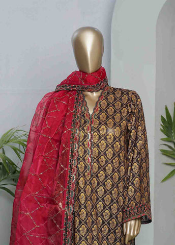 Bin Saeed Fabric - LRGE-0013- 3 Piece Block Print Embroidered Suit