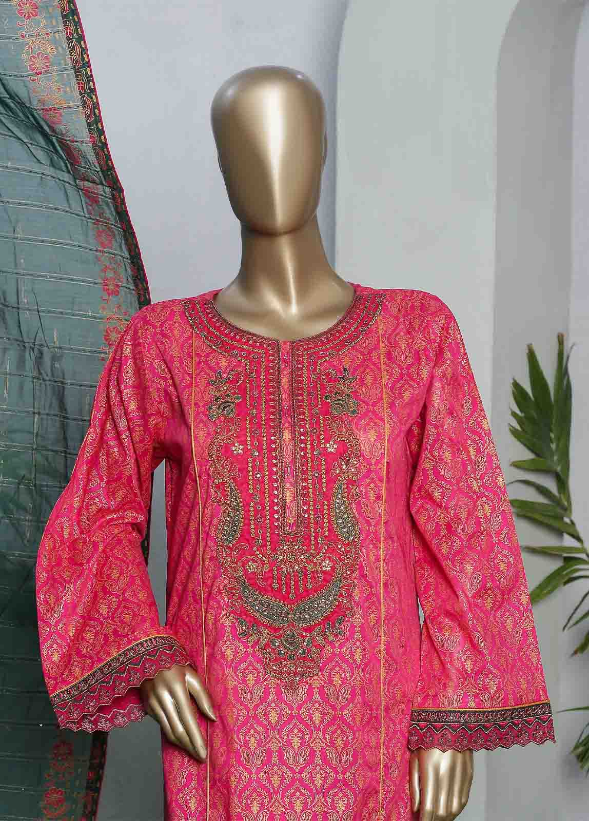 LRGE-0016- 3 Piece Block Print Embroidered Suit