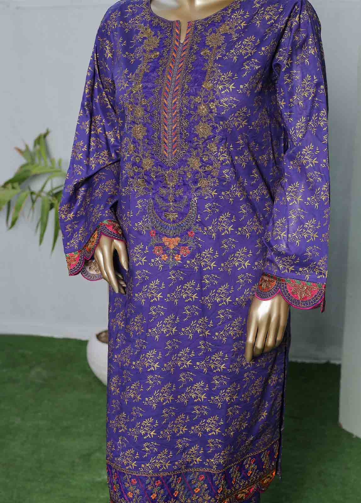 Bin Saeed Fabric - LRGE-0017- 3 Piece Block Print  Embroidered Suit