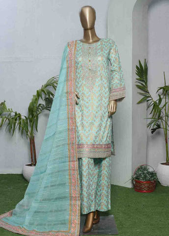 Bin Saeed Fabric - LRGE-0022- 3 Piece Block Print  Embroidered Suit