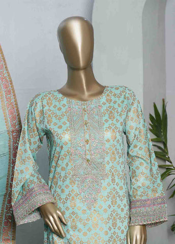 Bin Saeed Fabric - LRGE-0022- 3 Piece Block Print  Embroidered Suit