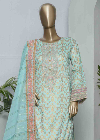 Bin Saeed Fabric - LRGE-0022- 3 Piece Block Print  Embroidered Suit