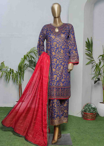 Bin Saeed Fabric - LRGE-0031- 3 Piece Block Print  Embroidered Suit