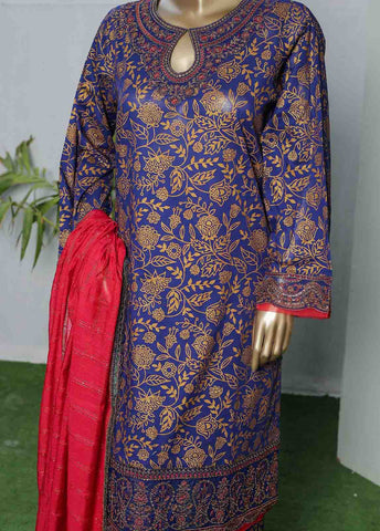 Bin Saeed Fabric - LRGE-0031- 3 Piece Block Print  Embroidered Suit
