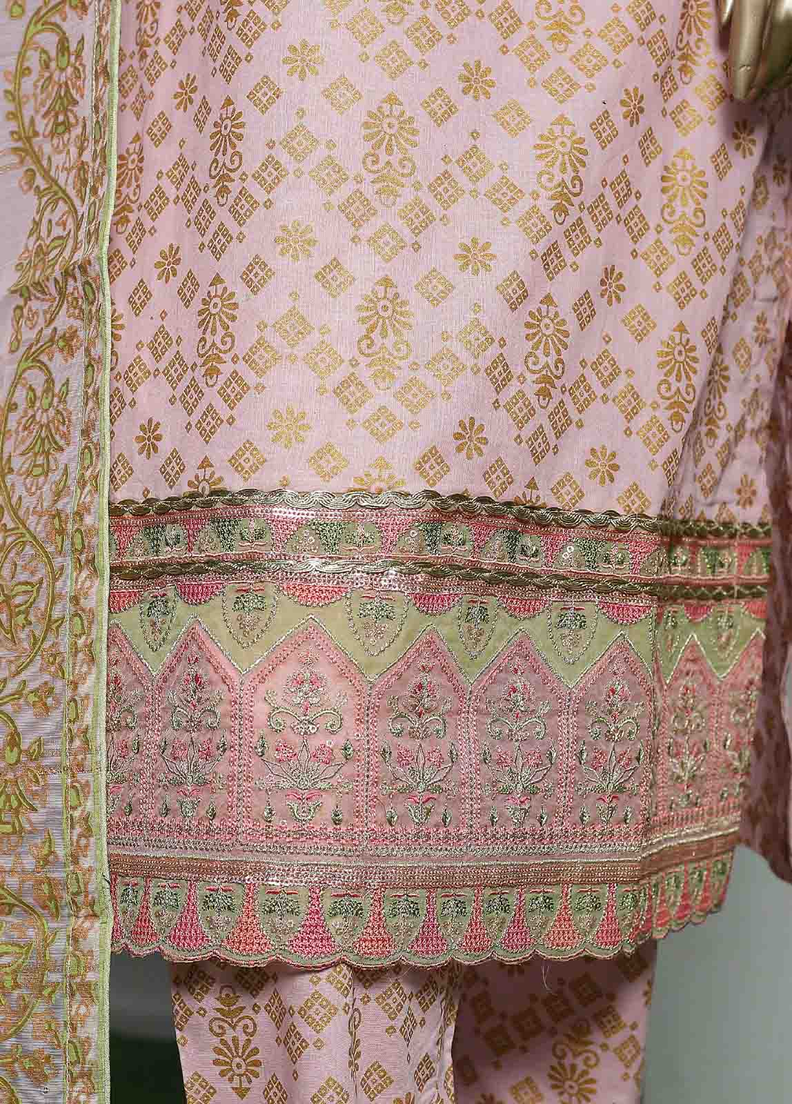 Bin Saeed Fabric - LRGE-0033- 3 Piece Block Print Embroidered Suit