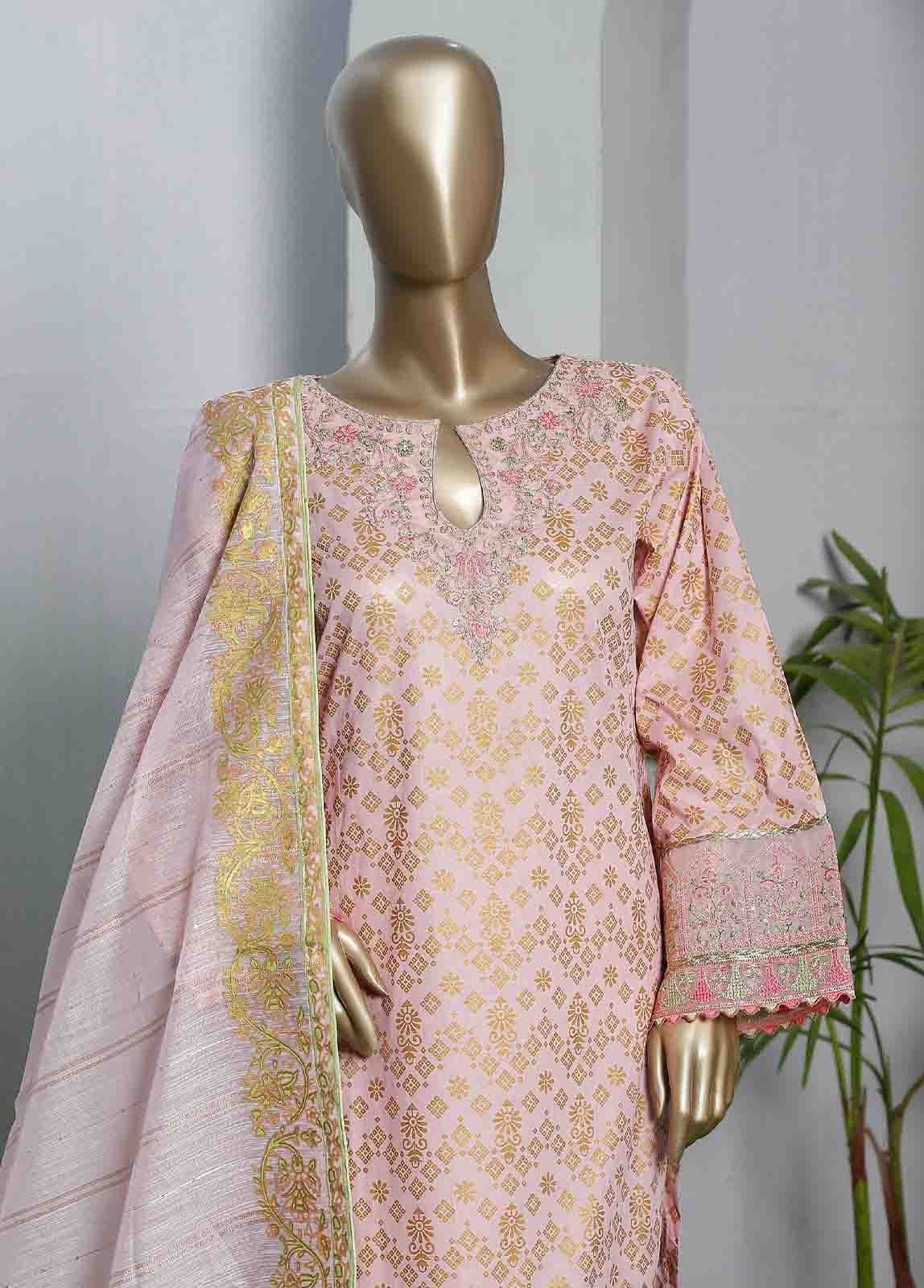 Bin Saeed Fabric - LRGE-0033- 3 Piece Block Print Embroidered Suit