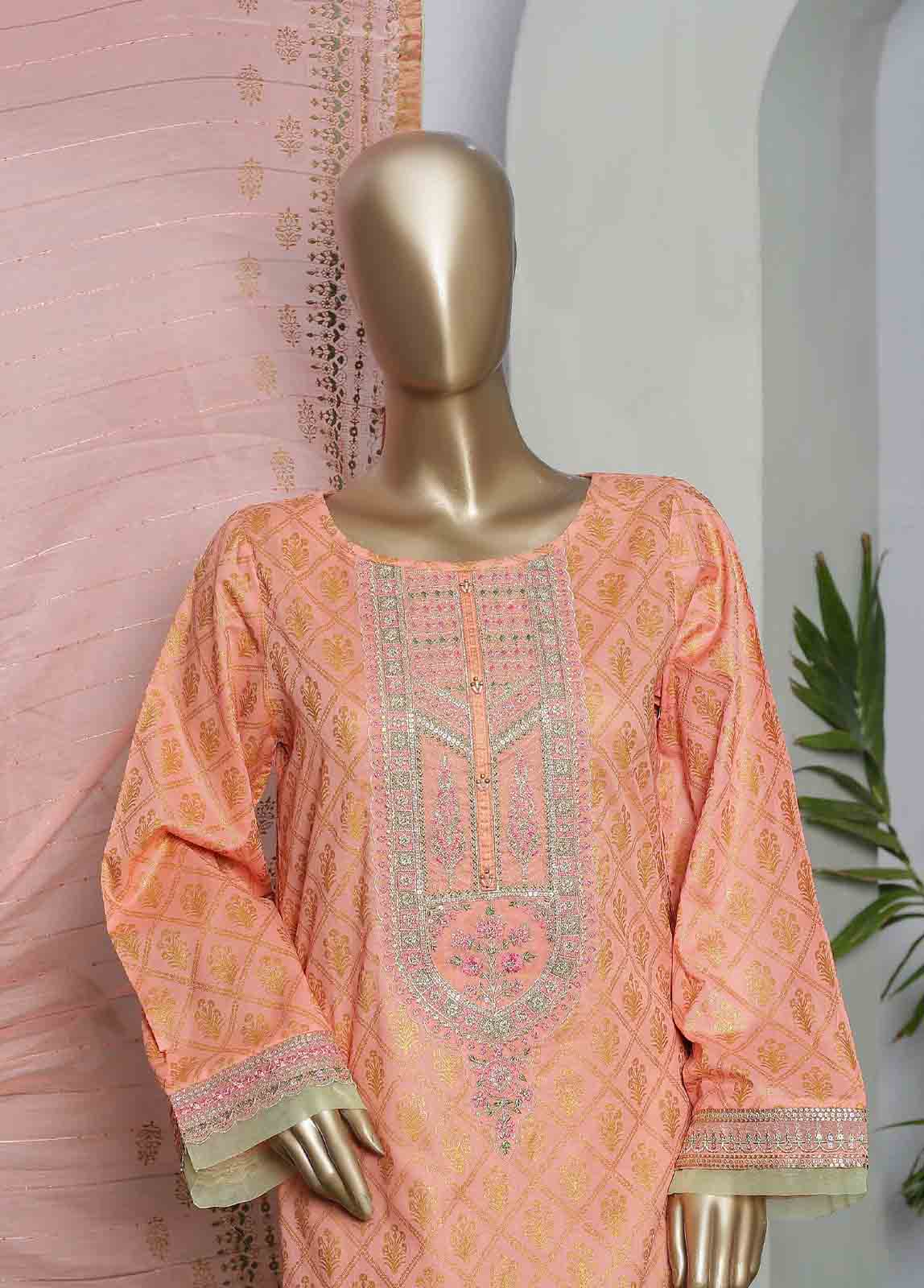 Bin Saeed Fabric - LRGE-0036- 3 Piece Block Print  Embroidered Suit
