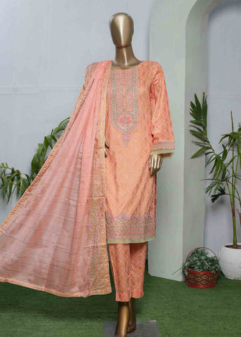 Bin Saeed Fabric - LRGE-0036- 3 Piece Block Print  Embroidered Suit