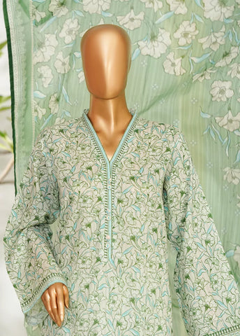 3 Piece Printed Mint Green Color Lawn Shirt with Trouser & Dupatta