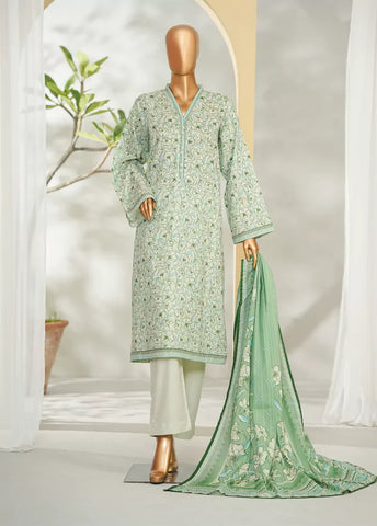 3 Piece Printed Mint Green Color Lawn Shirt with Trouser & Dupatta