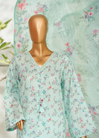 3 Piece Printed Turquoise Color Lawn Shirt with Trouser & Dupatta
