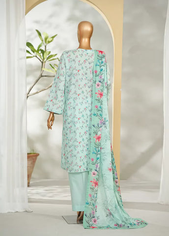3 Piece Printed Turquoise Color Lawn Shirt with Trouser & Dupatta