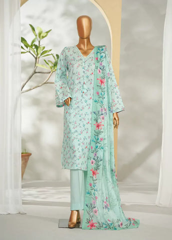 3 Piece Printed Turquoise Color Lawn Shirt with Trouser & Dupatta