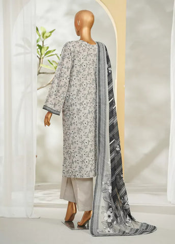 3 Piece Printed Grey Color Lawn Shirt with Trouser & Dupatta