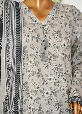 3 Piece Printed Grey Color Lawn Shirt with Trouser & Dupatta