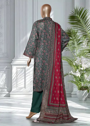 3 Piece Printed Bottle Green & Pink Color Lawn Shirt with Trouser & Dupatta