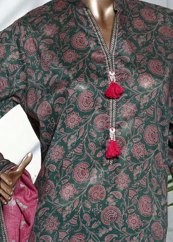 3 Piece Printed Bottle Green & Pink Color Lawn Shirt with Trouser & Dupatta