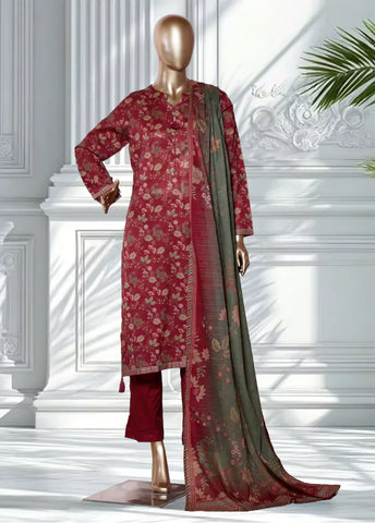 3 Piece Printed Red Color Lawn Shirt with Trouser & Dupatta