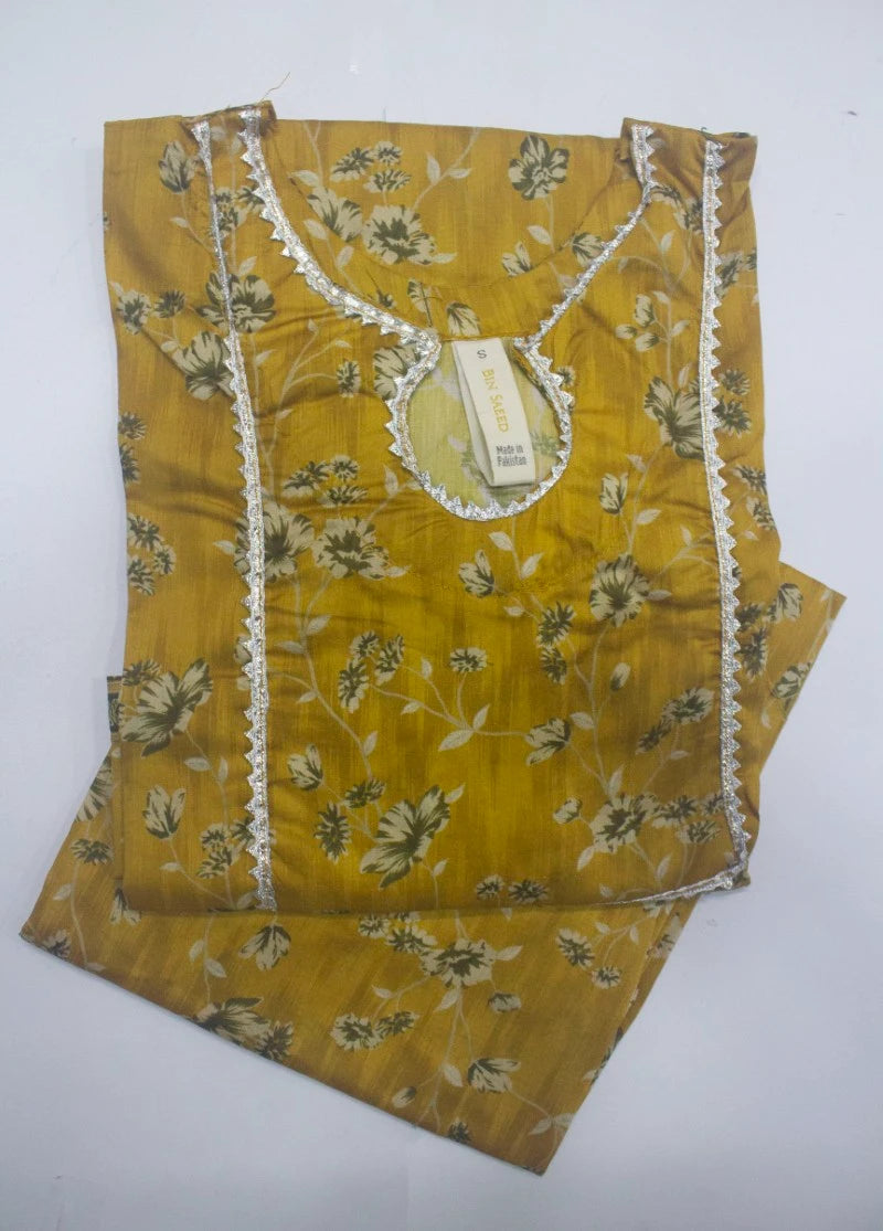 2 Piece Printed Stitched Mustard Color Lawn Shirt and Farshi Shalwar
