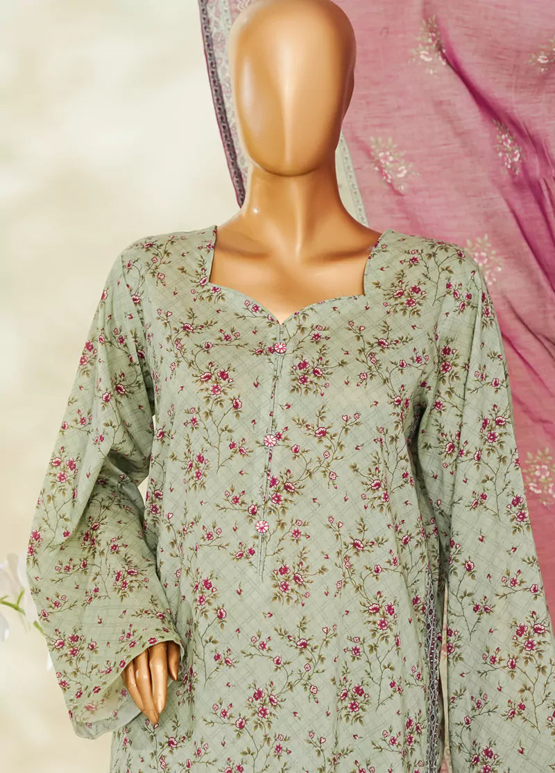 3 Piece Printed Mint Green Color Lawn Shirt with Trouser & Dupatta