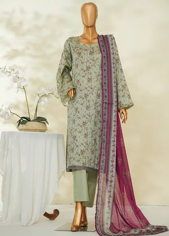 3 Piece Printed Mint Green Color Lawn Shirt with Trouser & Dupatta