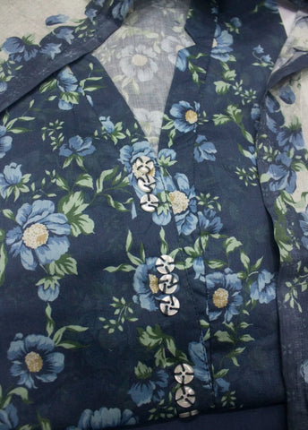 3 Piece Printed Stitched Navy Blue Color Lawn Shirt with Trouser & Dupatta