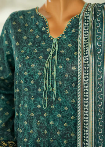 3 Piece Printed Bottle Green Color Lawn Shirt with Trouser & Dupatta