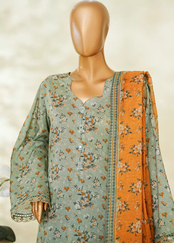 3 Piece Printed Pastel Green Color Lawn Shirt with Trouser & Dupatta