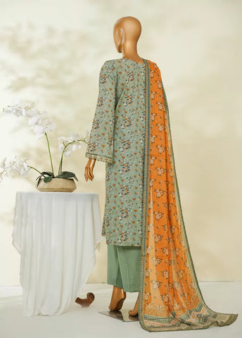 3 Piece Printed Pastel Green Color Lawn Shirt with Trouser & Dupatta