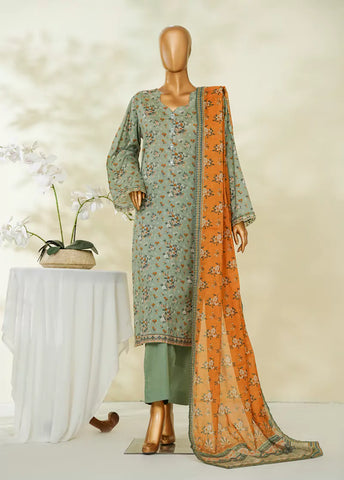 3 Piece Printed Pastel Green Color Lawn Shirt with Trouser & Dupatta