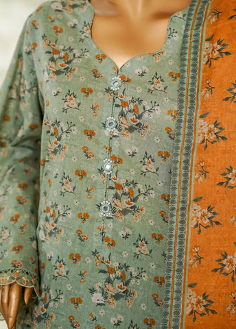 3 Piece Printed Pastel Green Color Lawn Shirt with Trouser & Dupatta
