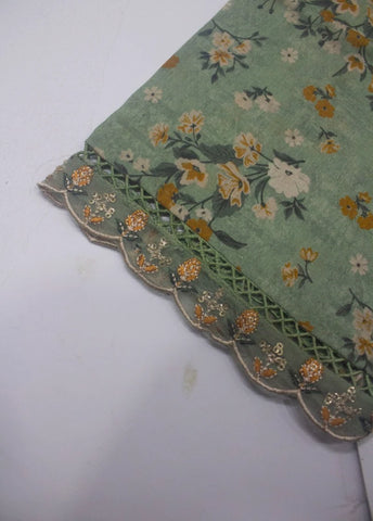 2 Piece Printed Stitched Mint Green Color Lawn Shirt and Farshi Shalwar