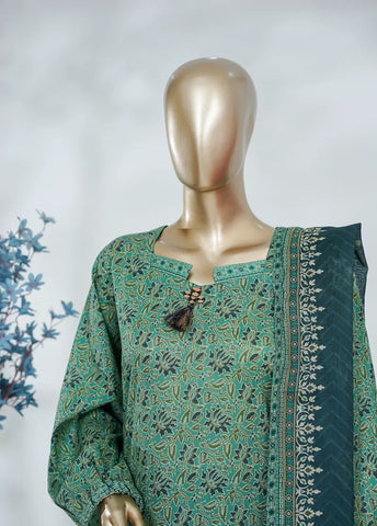 3 Piece Printed Turquoise Color Lawn Shirt with Trouser & Dupatta