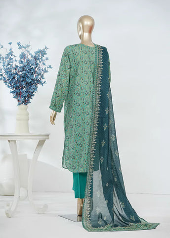 3 Piece Printed Turquoise Color Lawn Shirt with Trouser & Dupatta
