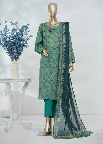 3 Piece Printed Turquoise Color Lawn Shirt with Trouser & Dupatta