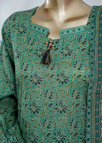 3 Piece Printed Turquoise Color Lawn Shirt with Trouser & Dupatta