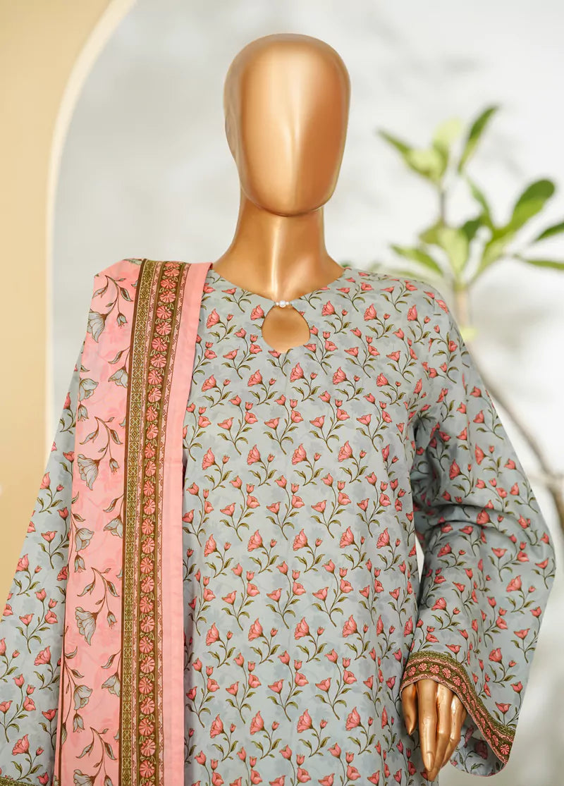 3 Piece Printed Pastel Blue Color Lawn Shirt with Trouser & Dupatta