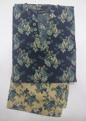 2 Piece Printed Stitched Navy Blue Color Lawn Shirt and Farshi Shalwar