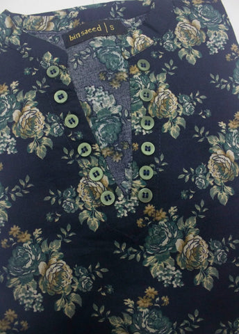 2 Piece Printed Stitched Navy Blue Color Lawn Shirt and Farshi Shalwar
