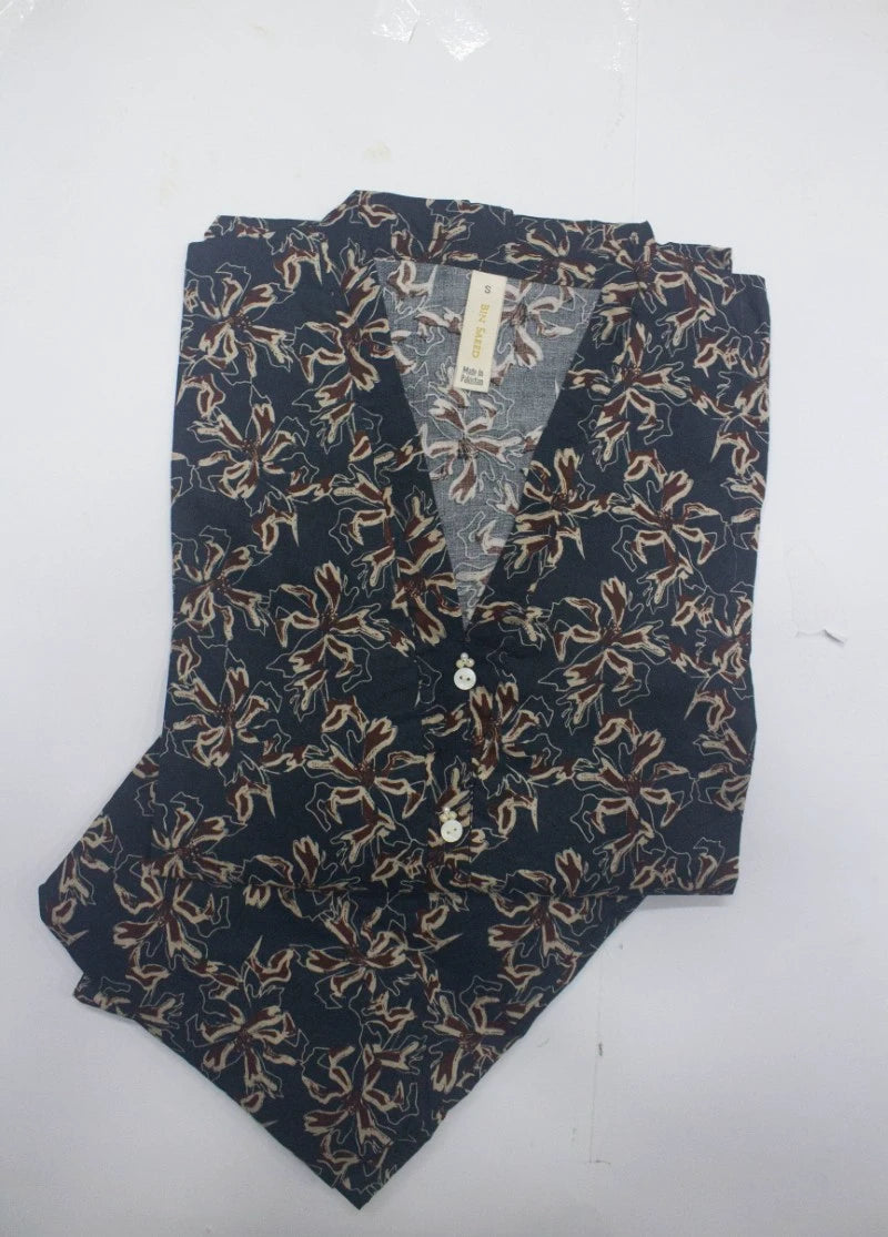 2 Piece Printed Stitched Navy Blue Color Lawn Shirt and Farshi Shalwar