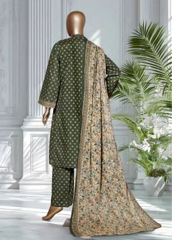 3 Piece Printed Bottle Green Color Lawn Shirt with Trouser & Dupatta