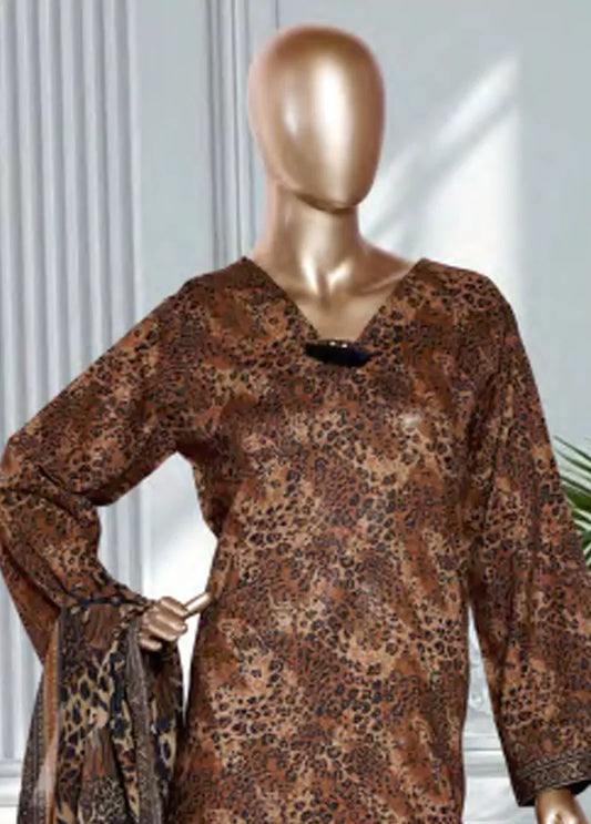 3 Piece Printed Brown Color Lawn Shirt with Trouser & Dupatta